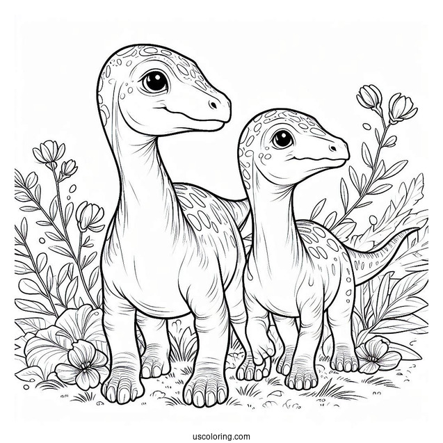 Two Young Parasaurolophus Coloring Page