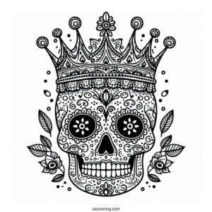 Majestic Sugar Skulls Coloring Page Wearing Crown