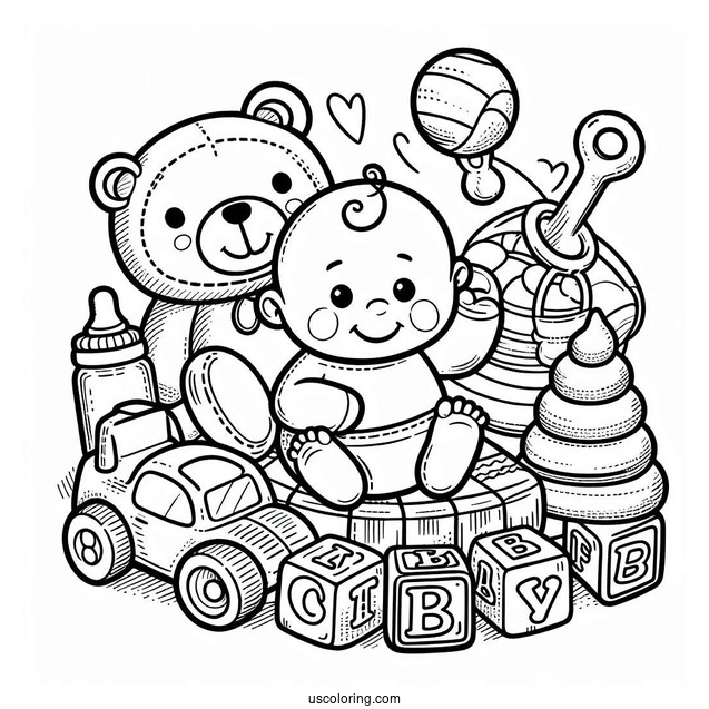 Baby Coloring Page Of Toys Alphabet Blocks And Rock A Stack