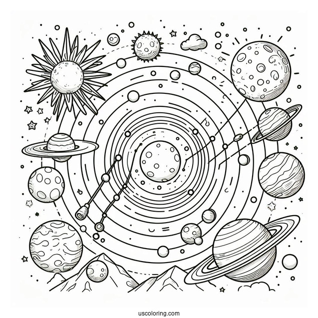 Simple Solar System Coloring Sheet For Kids