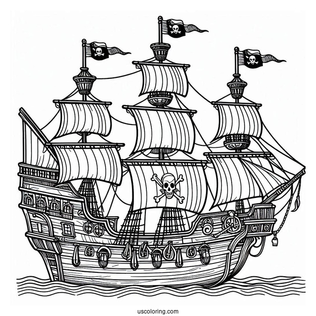 Detailed Kids Pirate Ship To Color