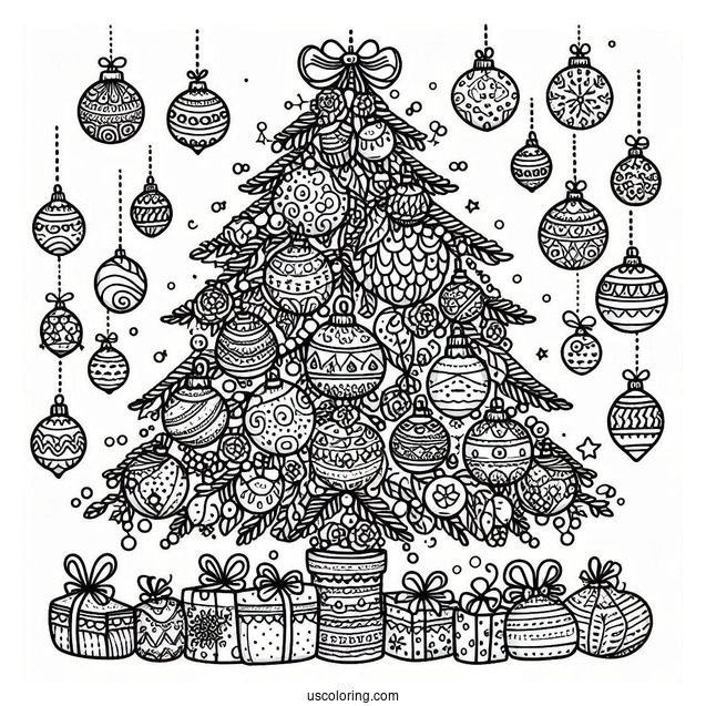 Tree Filled With Christmas Ornaments Coloring Page