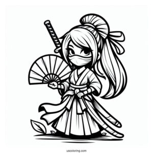 Ninja Holding A Sword And A Fan Coloring Page