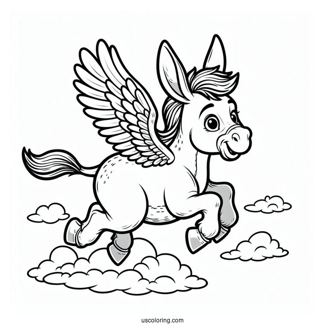Flying Donkey Coloring Page