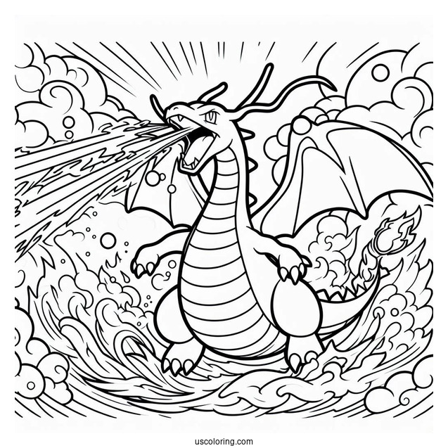 Dragonite Hyper Beam Pokemon Card Coloring Page
