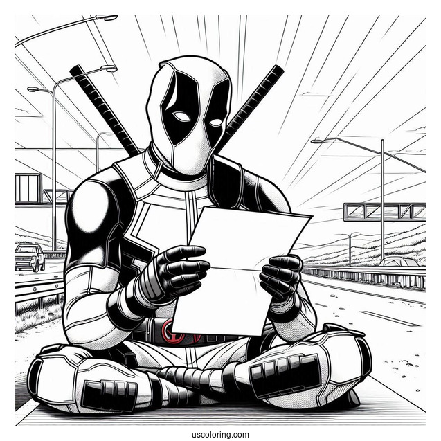 Deadpool Reading Letter On Highway