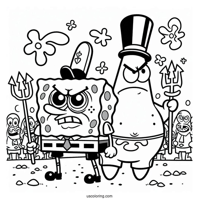 Angry SpongeBob And Patrick Star Coloring Page Marching