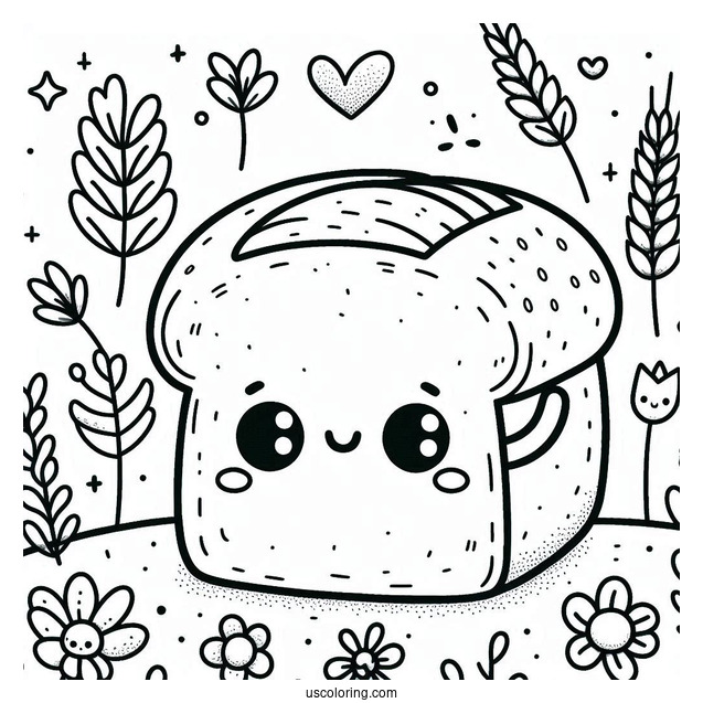 Cute Coloring Page Of Bread Loaf Waving For Preschoolers