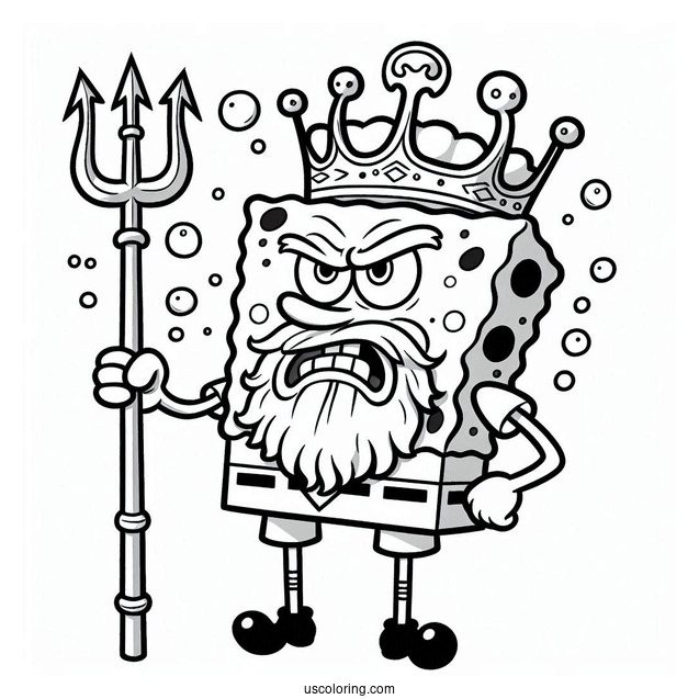 SpongeBob Coloring Page Of Angry King Neptune Holding Trident