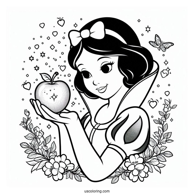 Snow White Holding The Poisoned Apple Coloring Page