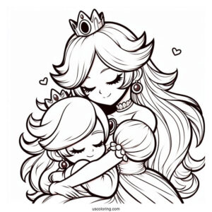 Princess Peach Hugging Princess Rosalina Coloring Page