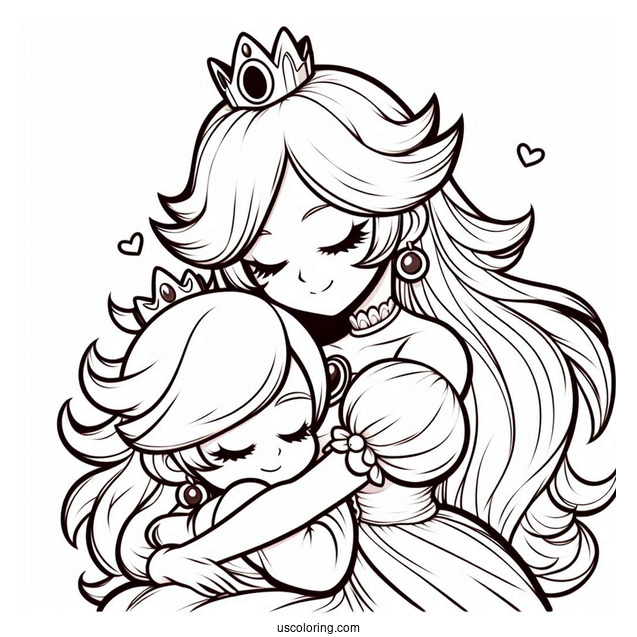 Princess Peach Hugging Princess Rosalina Coloring Page