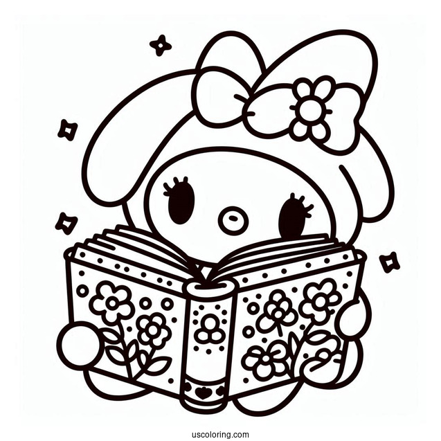 My Melody Coloring Page Reading Book With Flat And Risu