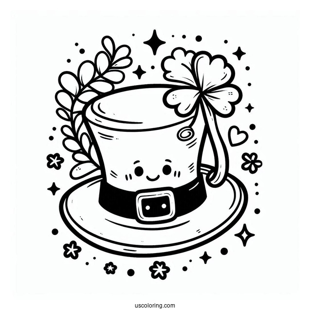 St. Patrick's Day Coloring Page Of Easy Leprechaun Hat With Shamrock For Kids