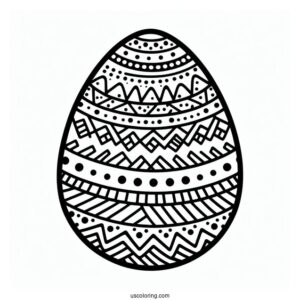 Easter Coloring Page Of Easter Egg With Chevron, Stripes, And Polka Dot Design