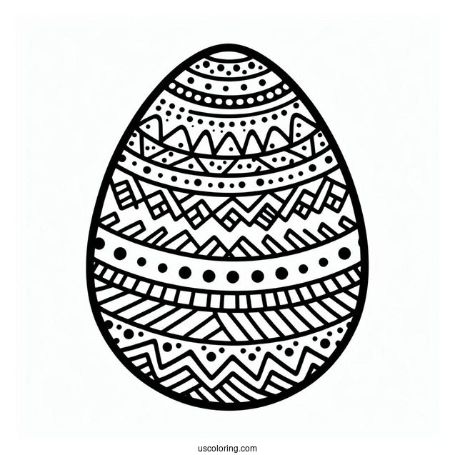 Easter Coloring Page Of Easter Egg With Chevron, Stripes, And Polka Dot Design