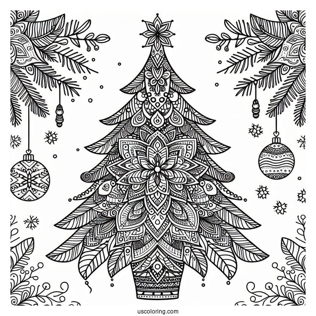 Christmas Tree Mandala Coloring Page