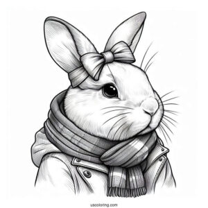 Realistic Rabbit Coloring Page Wearing A Scarf And Jacket