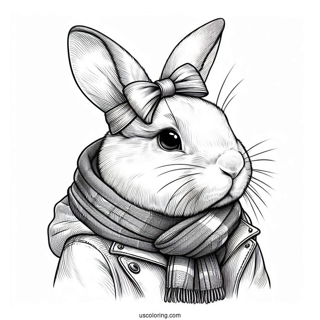 Realistic Rabbit Coloring Page Wearing A Scarf And Jacket