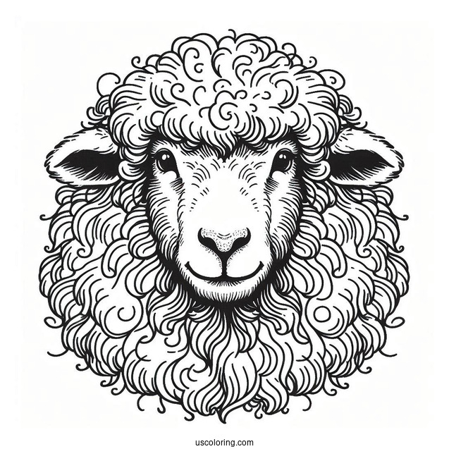 Shaggy Sheep Face Coloring Page
