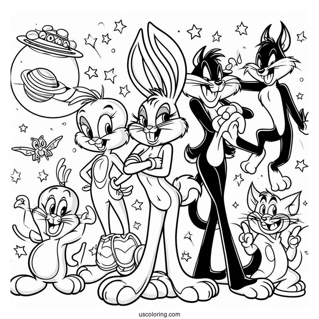 Space Jam Tune Squad Lola Bunny, Bugs Bunny, Tweety, Sylvester, And Tasmanian Devil