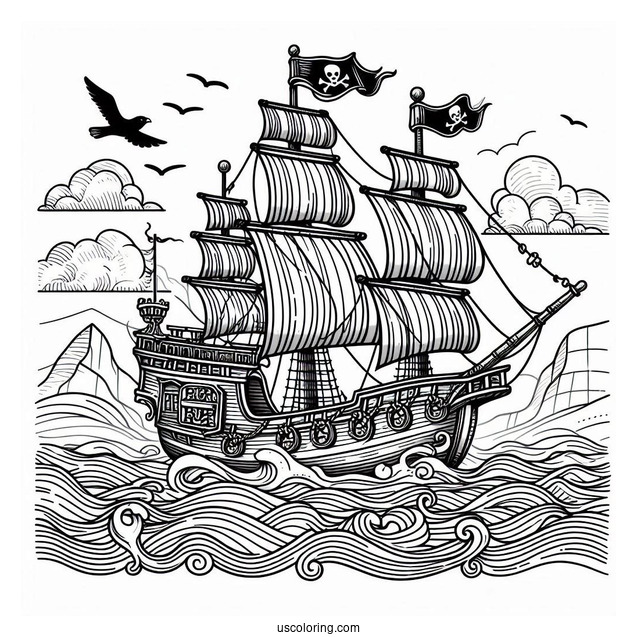 Detailed Pirate Coloring Page Ship At Sea
