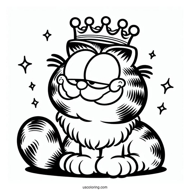 Garfield Holding Crown Coloring In For Preschoolers