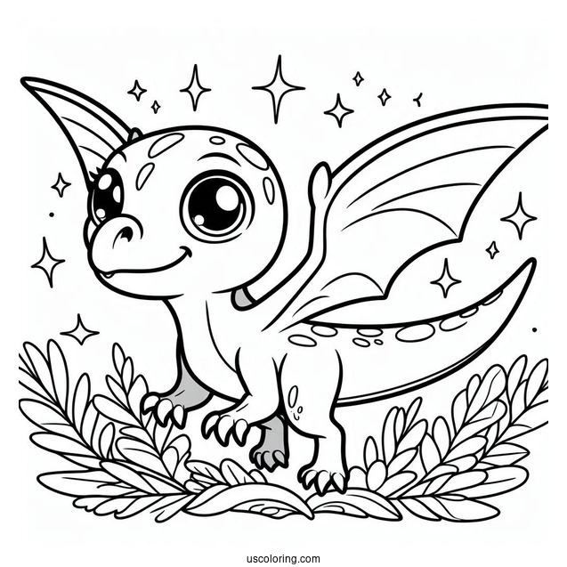 Cartoon Pterodactyl Coloring Page With Glimmering Eyes