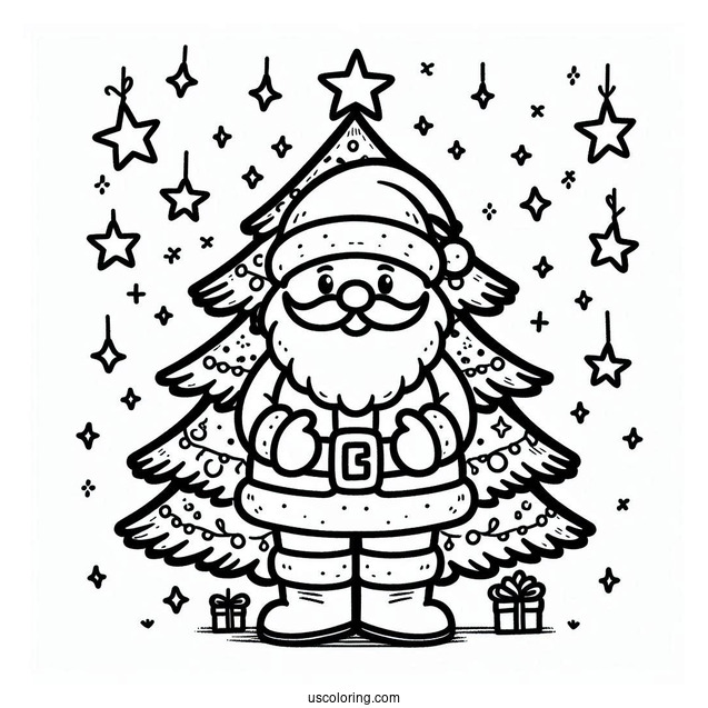Santa Themed Christmas Tree Coloring Sheet