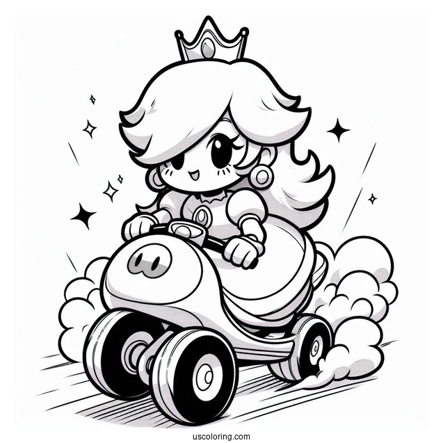 Rosalina Coloring Page Riding Bike With Luma In Mario Kart