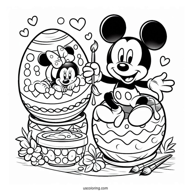 Mickey Mouse Painting Easter Eggs Coloring Page