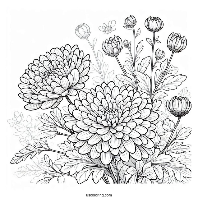 Flower Coloring Pages Of Chrysanthemum In The Field