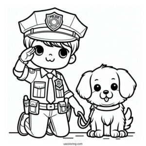 Police Man With Police Dog To Color