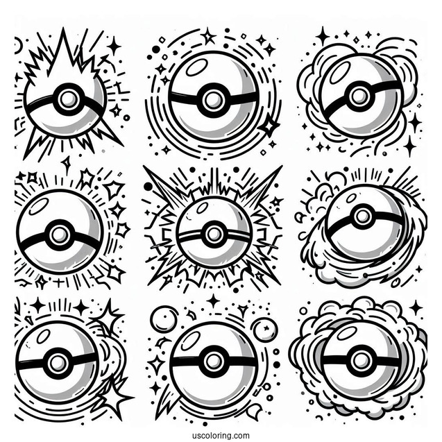 Full Page Pokéball Coloring Page In Different Designs