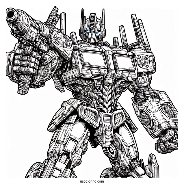 Detailed Optimus Prime Coloring Page With His Ion Blaster