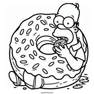 Coloring Page Of Homer Eating Big Donut