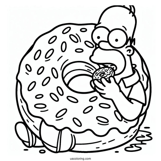 Coloring Page Of Homer Eating Big Donut