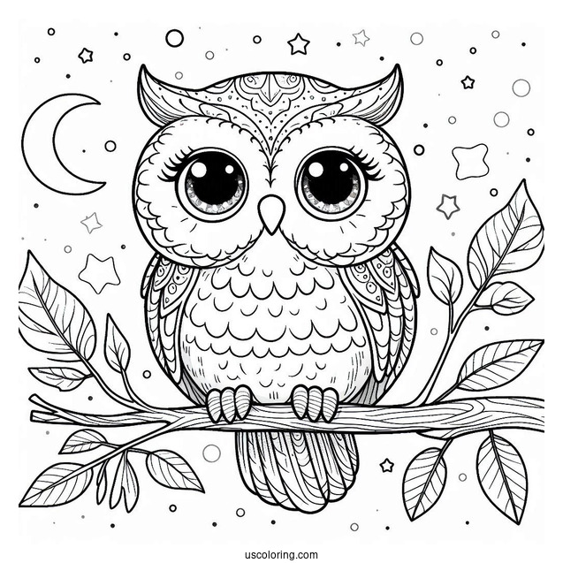 Owl Sitting On Branch With Big Eyes