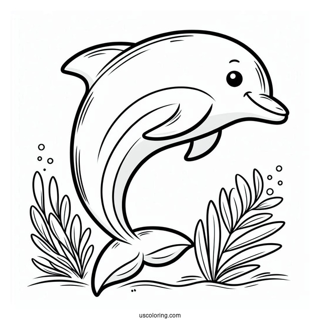 Easy Coloring Sheet For Dolphin For Preschoolers