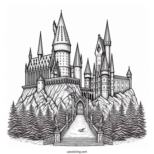 Detailed Hogwarts Castle Coloring Page