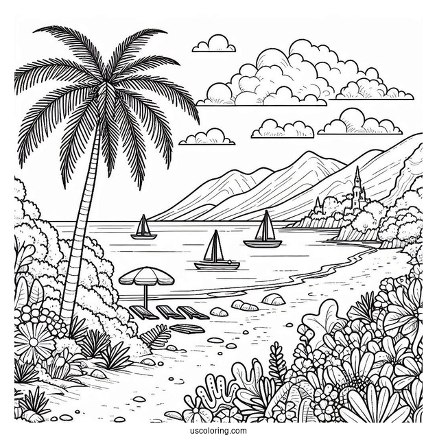Easy Beach Coloring Page Landscape