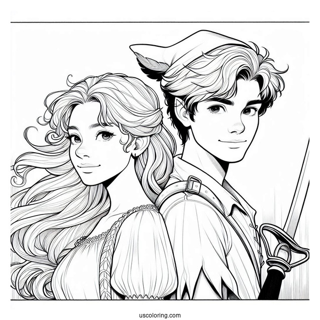 Peter Pan And Captain Hook Back-To-Back Coloring Page