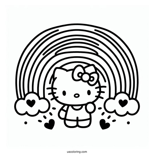 Hello Kitty With A Rainbow Coloring Page Background For Kids