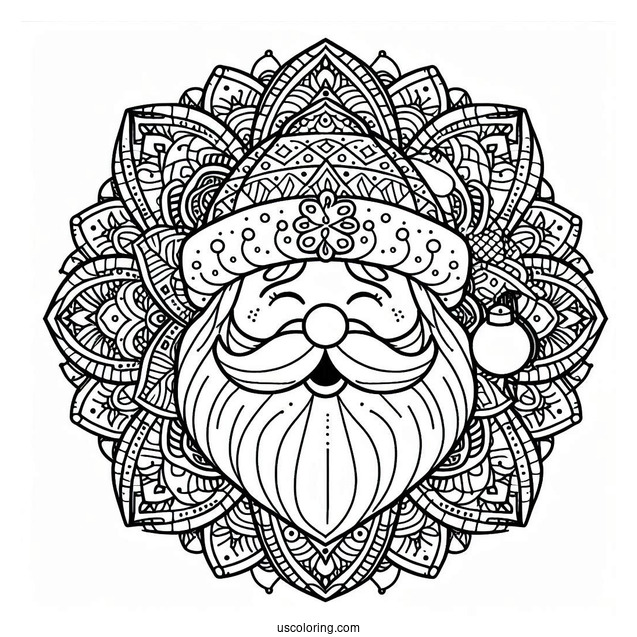 Smiling Santa Claus Christmas Mandala Coloring Page