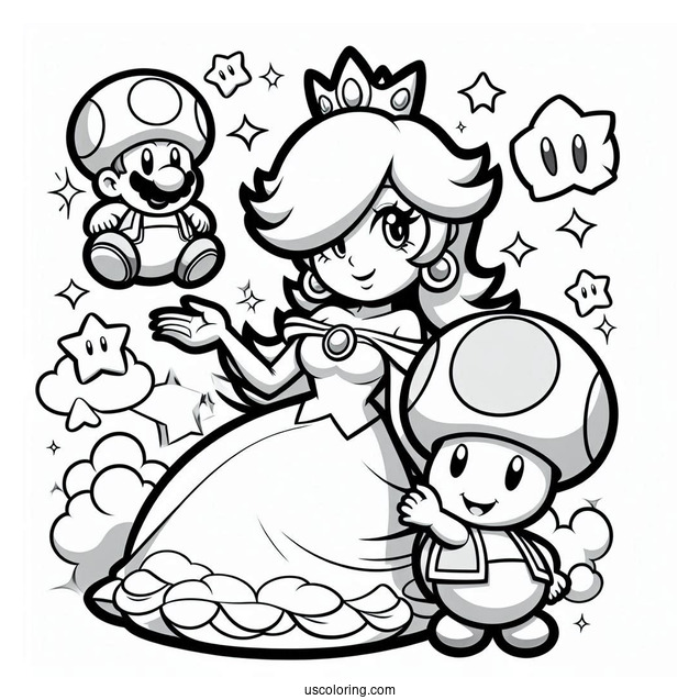 Rosalina Coloring Page With Toad And Luigi
