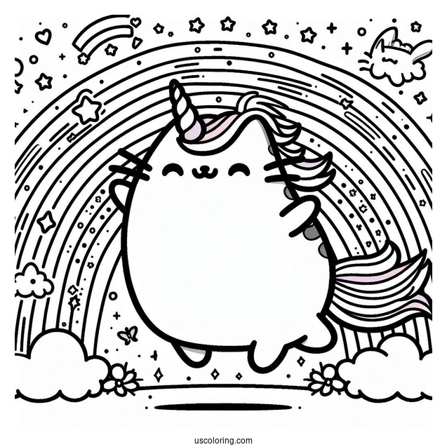 Unicorn Pusheen Cat Jumping Over Rainbow