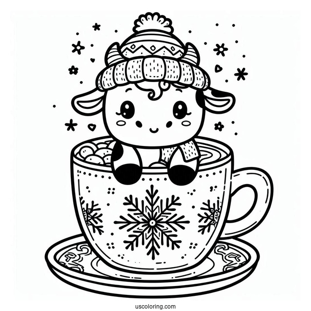 Cute Cow In A Teacup With Snowflake Design