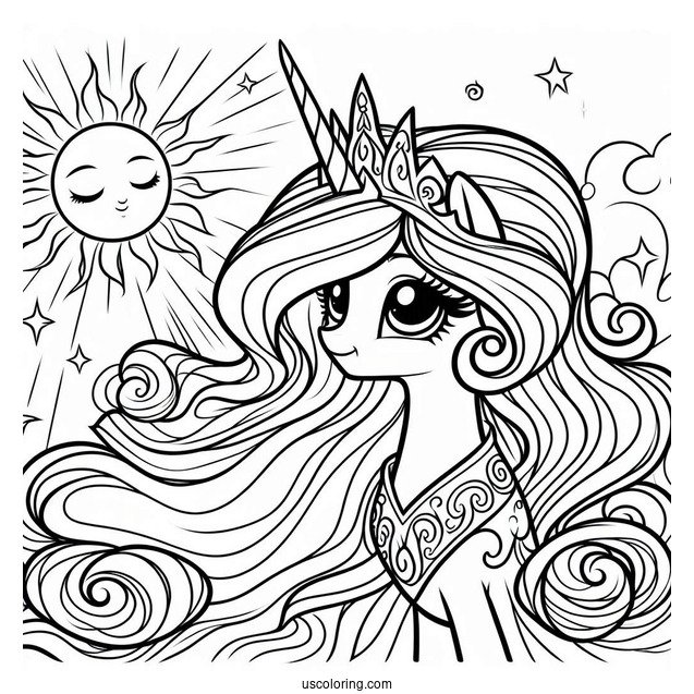 Princess Celestia Coloring Page Looking Up At The Sun