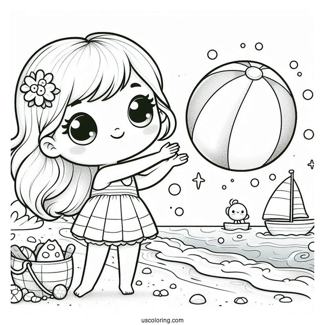 Two Kids Playing With A Beach Ball Coloring Sheet