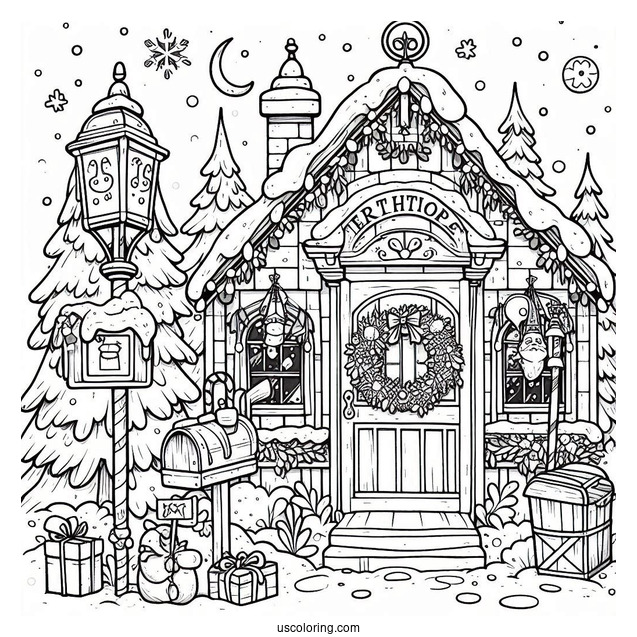 North Pole Coloring Page Express Mailbox